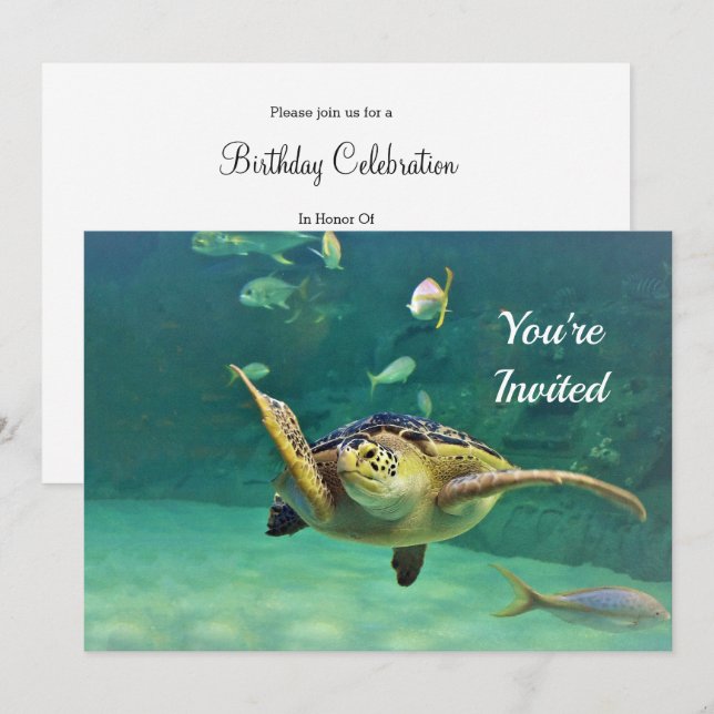 Invitation Turtle Sea Water Fish Photo Anniversaire (Devant / Derrière)