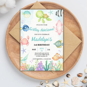 Invitation Turtley Awesome Aquarelle sous la mer Anniversaire