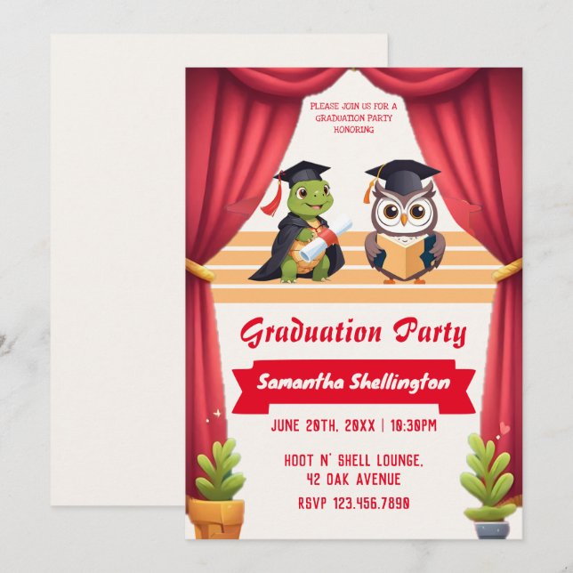 Invitation "Turtley Sage : une Owl-stravaganza de remise de d (Devant / Derrière)