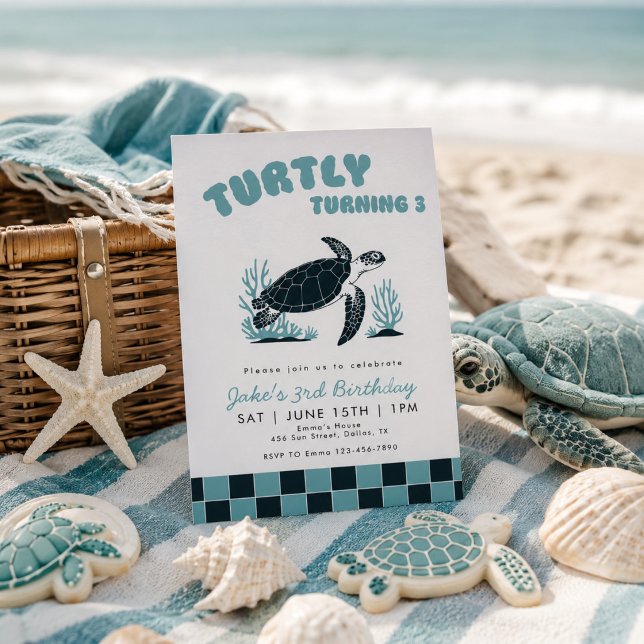 Invitation Turtly Turning 3 Tortue Bleue Vérification 3e Anni (Créateur téléchargé)