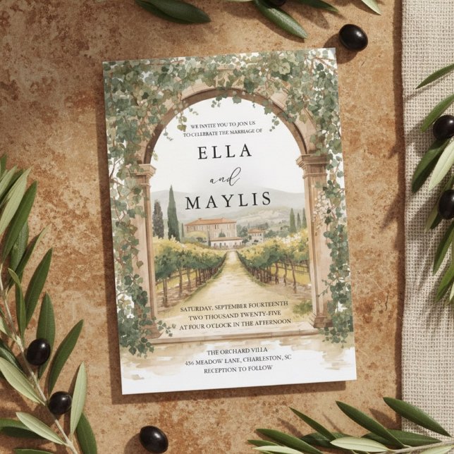 Invitation Tuscan Vineyard Wedding | Italian Arch Watercolor (Créateur téléchargé)