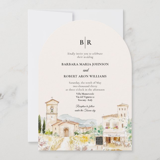 Invitation Tuscany Italy Arched Destination Wedding (Devant)