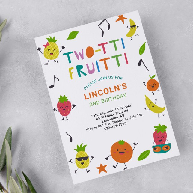 Invitation Tutti Fruitti 2e anniversaire Mignons Fruits d'été (Créateur téléchargé)