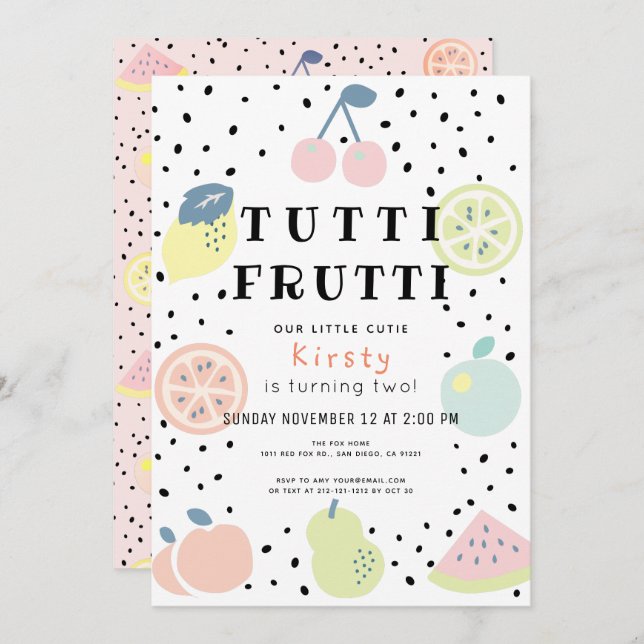 Invitation Tutti Frutti Pastel Fruit 2e anniversaire (Devant / Derrière)