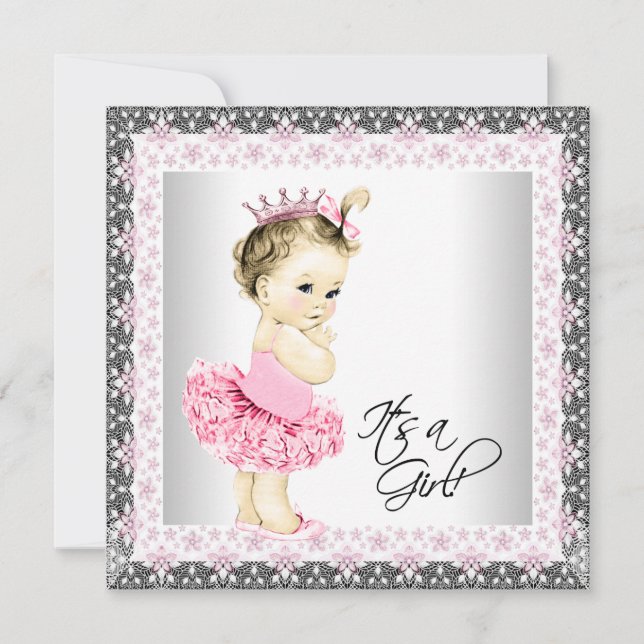 Invitation Tutu Baby Girl Ballerina Douche (Devant)