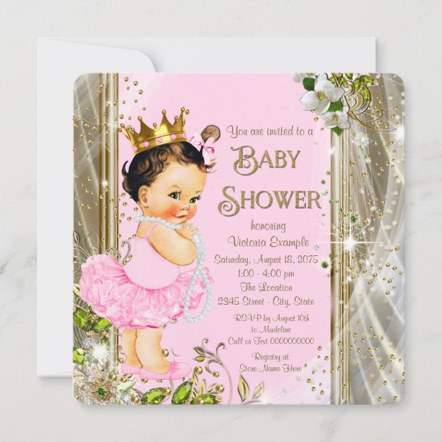 Invitation Tutu Baby shower rose or (Devant)