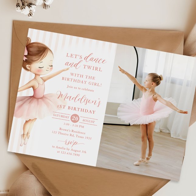 Invitation Tutu Ballerina Ballet Dancer Girl Birthday Photo (Créateur téléchargé)