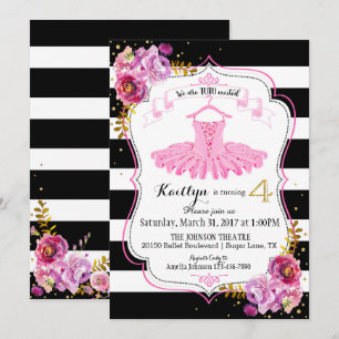 Invitation Tutu Ballerina Floral Sparkle Quatrième anniversai