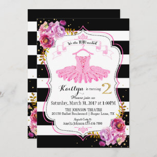Invitation Tutu Ballerina Floral Sparkle Second Anniversaire