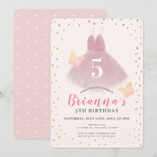 Invitation Tutu Ballerina Pink & Gold Girl Anniversaire