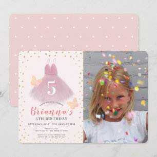 Invitation Tutu Ballerina Pink & Gold Girl Photo Anniversaire