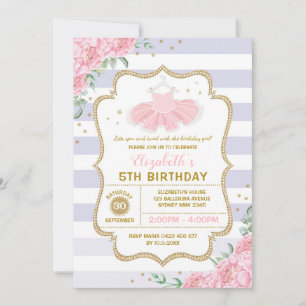 Invitation Tutu Ballerina Purple Rose Or Floral Anniversaire
