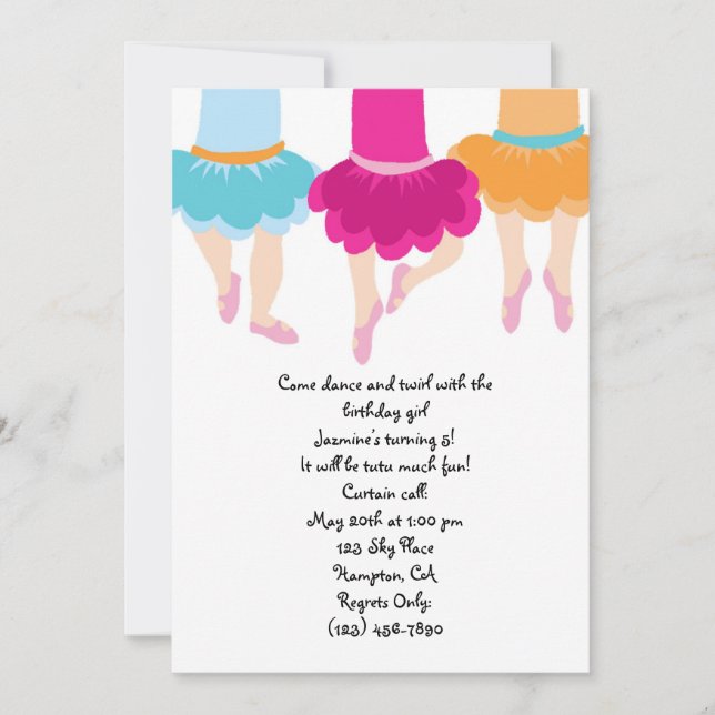 Invitation TuTu Ballet Girls (Devant)