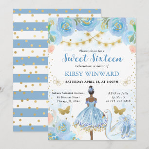 Invitation Tutu Bleu Ballerine Peau Noire Sweet 16