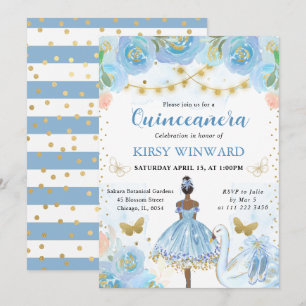 Invitation Tutu Bleu Danseuse Étoile à Peau Noire Quinceanera