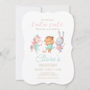 Invitation Tutu Cute Ballerina Animal Ballet Anniversaire