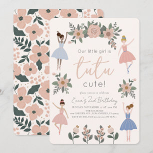 Invitation Tutu Cute Ballerina Floral Girl 2e anniversaire