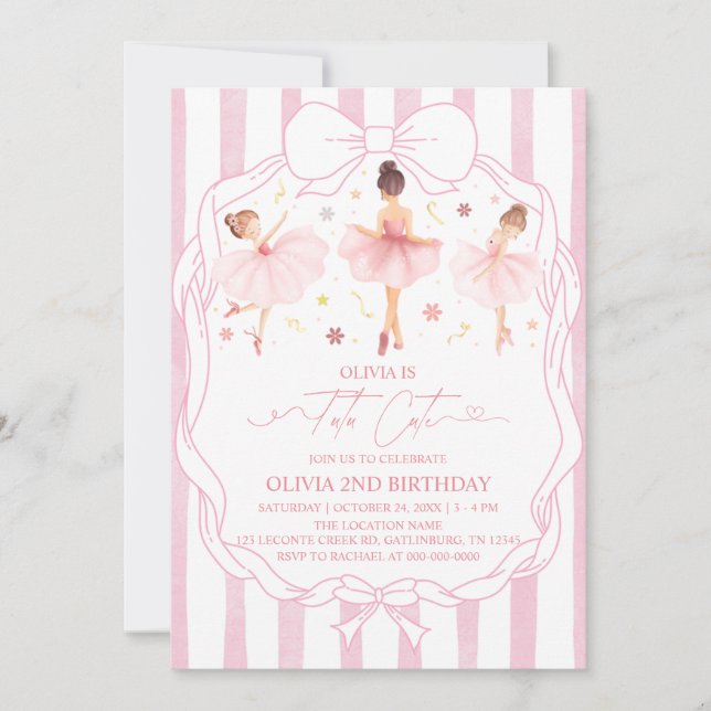 Invitation Tutu Cute Ballerina Pink Coquette Birthday  (Devant)