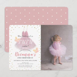 Invitation Tutu Cute Ballerina Pink & Whit Photo 2e anniversa