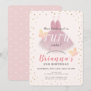 Invitation Tutu Cute Ballerina Rose & Gold Girl 2e anniversai