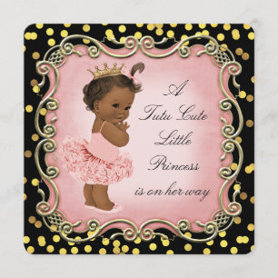 Invitation Tutu Cute Ethnic Princess Black Gold Confetti