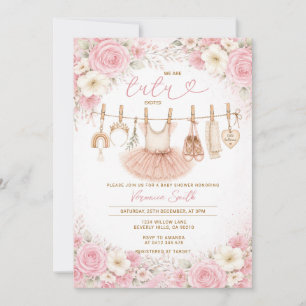 Invitation Tutu de ballerine à nœud floral rose Baby Shower