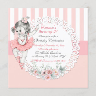 Invitation Tutu de ballerine ballet rose blanc rayures dentel