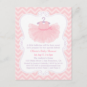 Invitation Tutu de ballerine Chevron rose Fête bébé fille