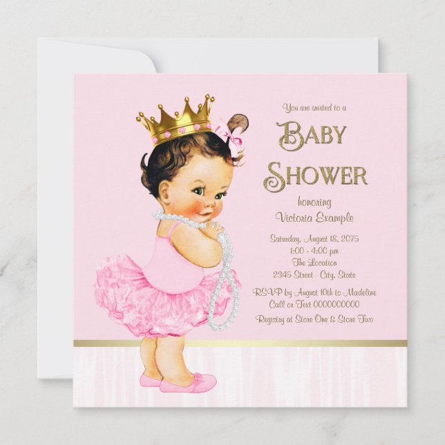 Invitation Tutu de ballerine princesse rose or bébé (Devant)