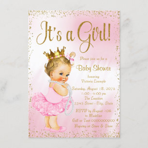Invitation Tutu de ballerine rose et or Perle Baby Shower