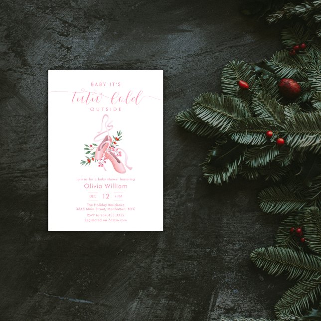 Invitation Tutu de ballerine rose pour bébé en hiver Froid Ba (Pink Winter Ballerina Tutu Cold Baby Shower Invitation)