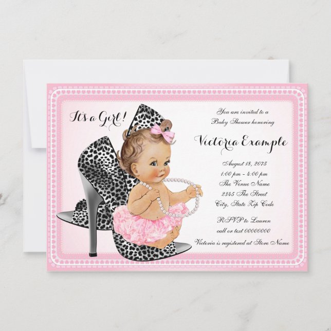 Invitation Tutu de chaussure à talon rose perle Baby Shower (Devant)