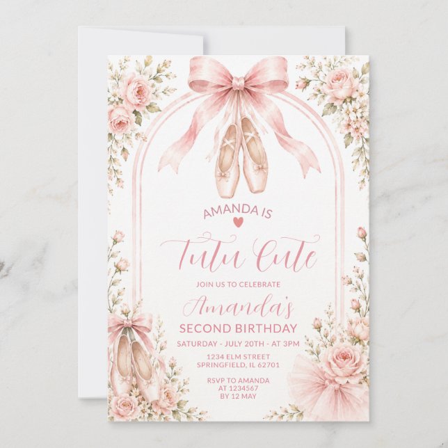 Invitation Tutu de Coquette Rose Pâle pour Fille Mignonne 2èm (Devant)