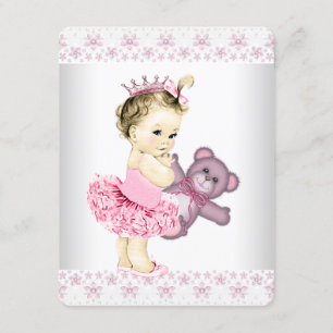 Invitation Tutu de princesse avec ours en peluche rose pour B