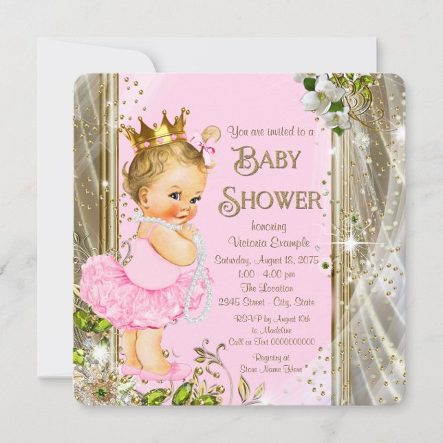 Invitation Tutu de Princesse en Or Rose Baby Shower (Devant)