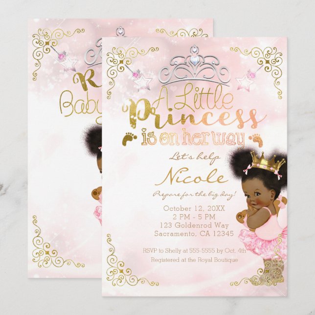 Invitation Tutu de princesse et couronne dorée Ethnique Baby  (Devant / Derrière)