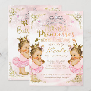 Invitation Tutu de princesse rose et couronne pour jumelles B