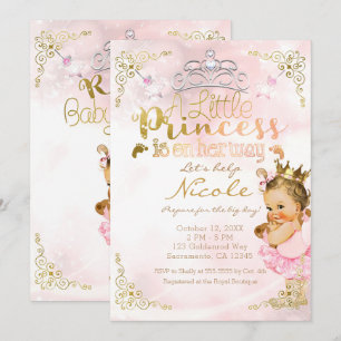 Invitation Tutu de princesse rose étincelante & Couronne Baby