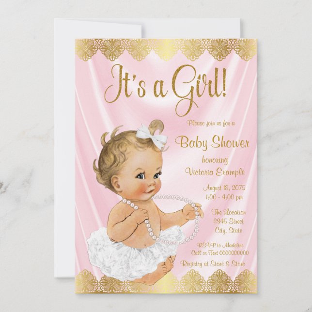 Invitation Tutu en or rose bébé perle Baby Shower (Devant)