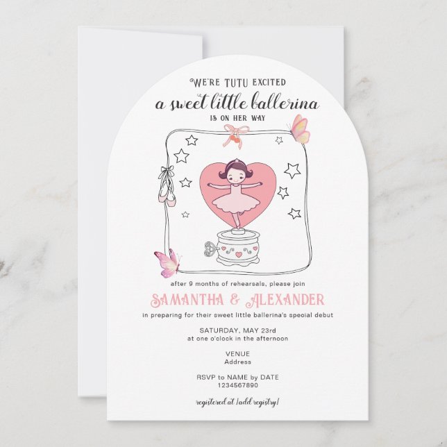 Invitation Tutu Excité Ballerina QR Code Display Baby shower (Devant)