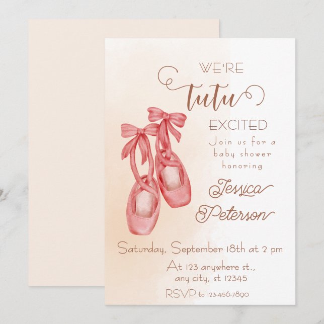 Invitation Tutu excited Ballerina Baby Shower (Devant / Derrière)