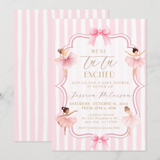 Invitation Tutu Excited Ballerina Ballet Baby Shower (Devant / Derrière)