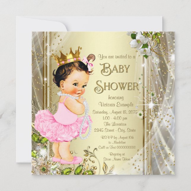 Invitation Tutu Princess Baby shower d'or rose (Devant)