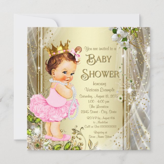 Invitation Tutu Princesse Rose Or Baby Shower (Devant)