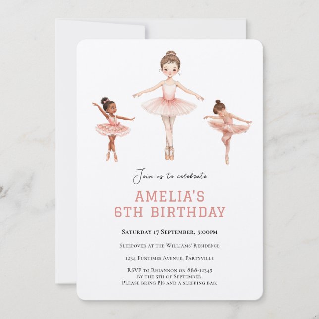 Invitation Tutu rose de ballet Petite danseuse - 6e anniversa (Devant)