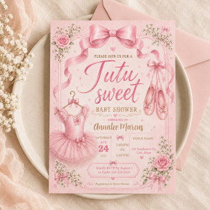 Invitation Tutu Rose Douce Fête de Naissance Petite Fille Dan