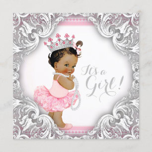 Invitation Tutu rose et gris Fête de naissance d'une fille de