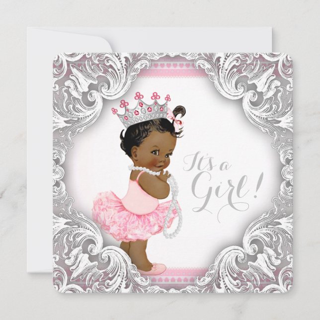 Invitation Tutu rose et gris Fête de naissance d'une fille de (Devant)