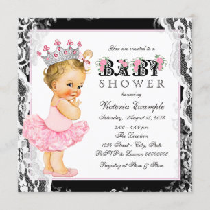 Invitation Tutu rose vintage noir et rose pour Baby Shower Ba