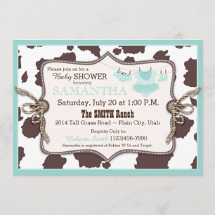 Invitation Tutu turquoise de baby shower de cow-girl